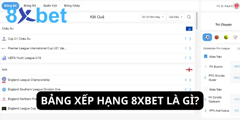 Cập nhật bảng xếp hạng thể thao nhanh chóng, chính xác tại 8Xbet 2 Bảng xếp hạng thể thao tại nhà cái 8xbet